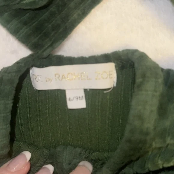 RZ by Rachel Zoe Green Girls 6/9M Dress with Bow and Tights - Picture 4 of 6